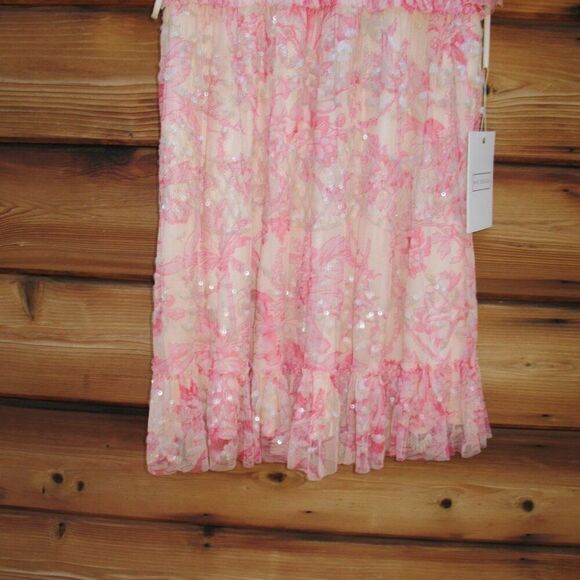 MAC DUGGAL  9148 Womens Pink Flounce Sleeve Floral Embellished Dress - Picture 10 of 15